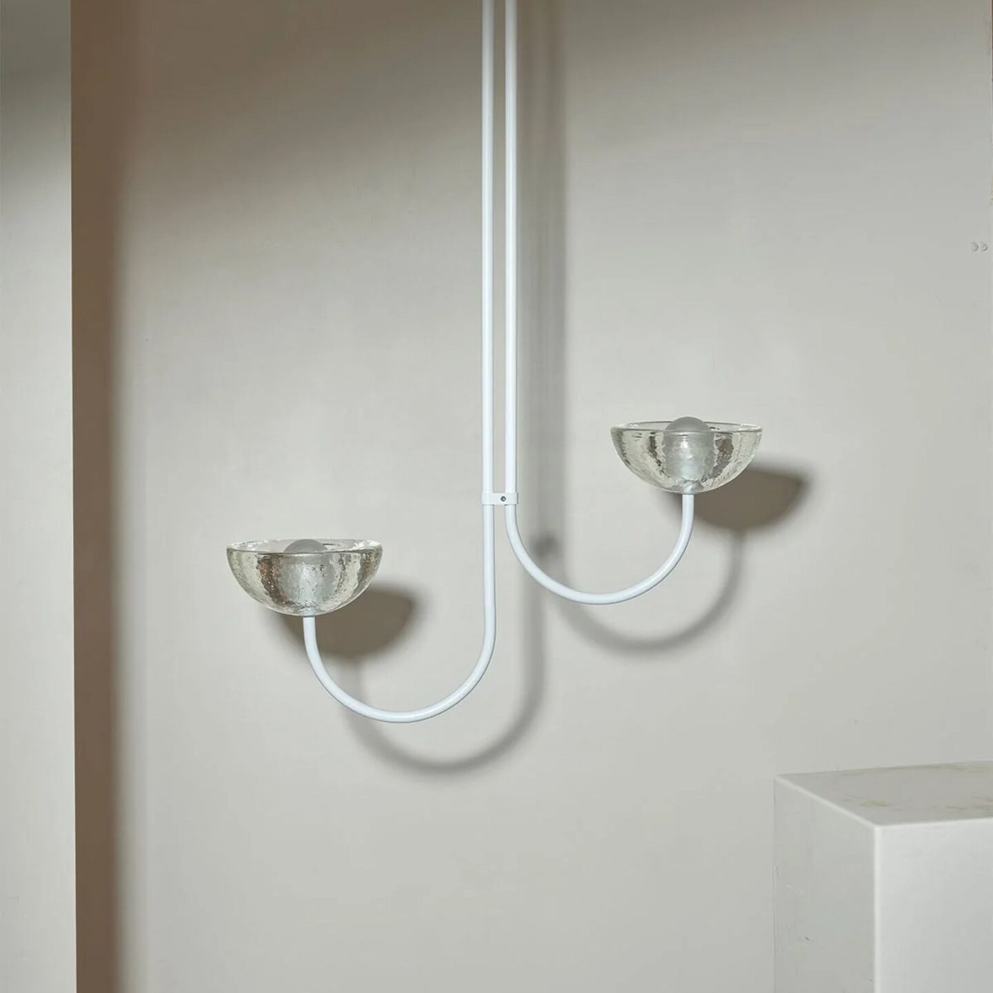 Aurelia Double Pendant Offset Large Cast Glass, White Satin